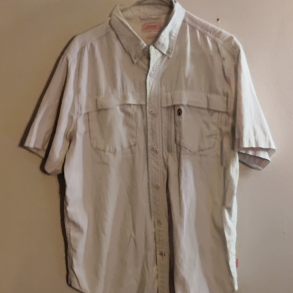 Coleman Button-Up, Men L Beige Short Sleeve Cotton Breathable Outdoor Shirt